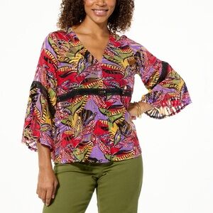 IMAN Global Chic Printed Burnout Mesh Top